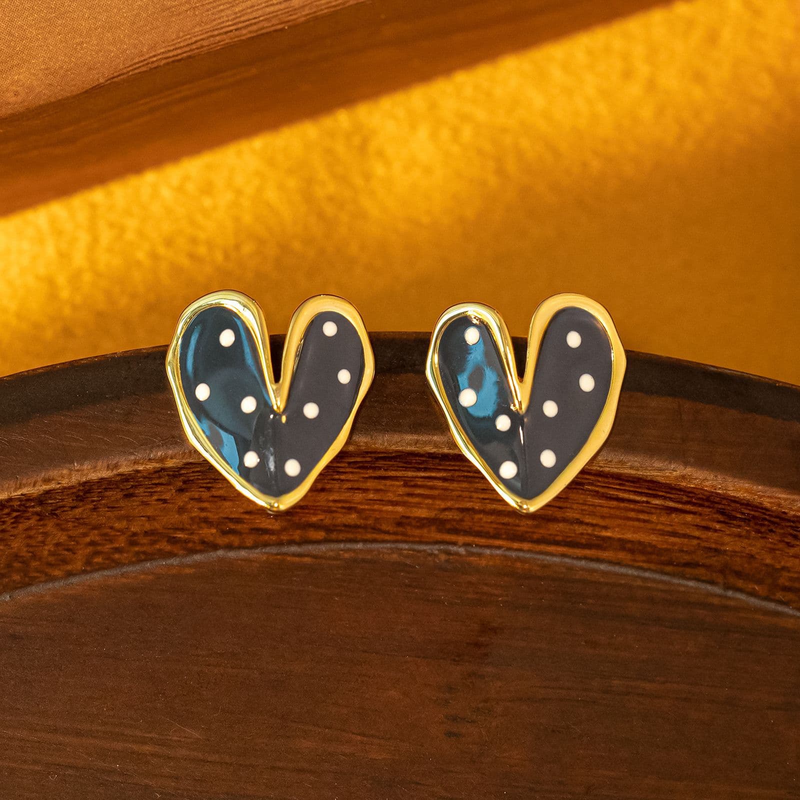 Gold Plated Polka Dot Drop Oil Stud Earrings - 1