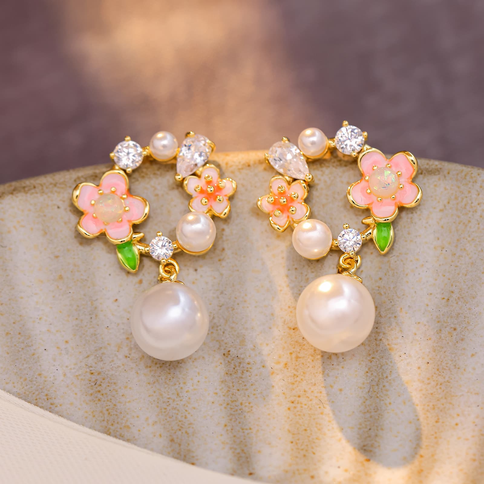 Gold Plated 925 Silver Butterfly Flower Zircon Studs - 1