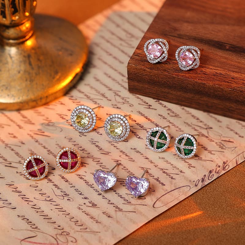 Colorful Geometric Zircon Stud Earrings - 1