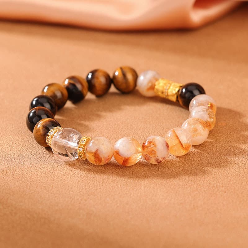 11mm Natural Citrine Tigereye Jinba Zircon Gourd Crystal Bracelet - 1