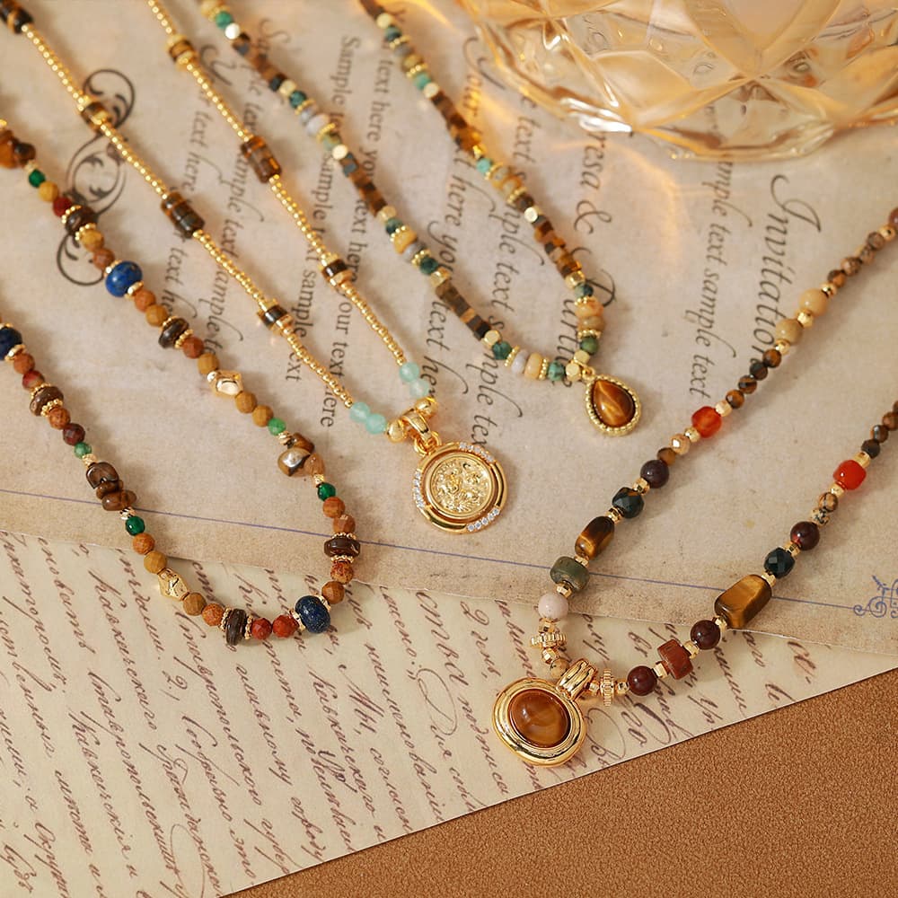 Tigereye Pony Beaded Double Layer Necklace - 1