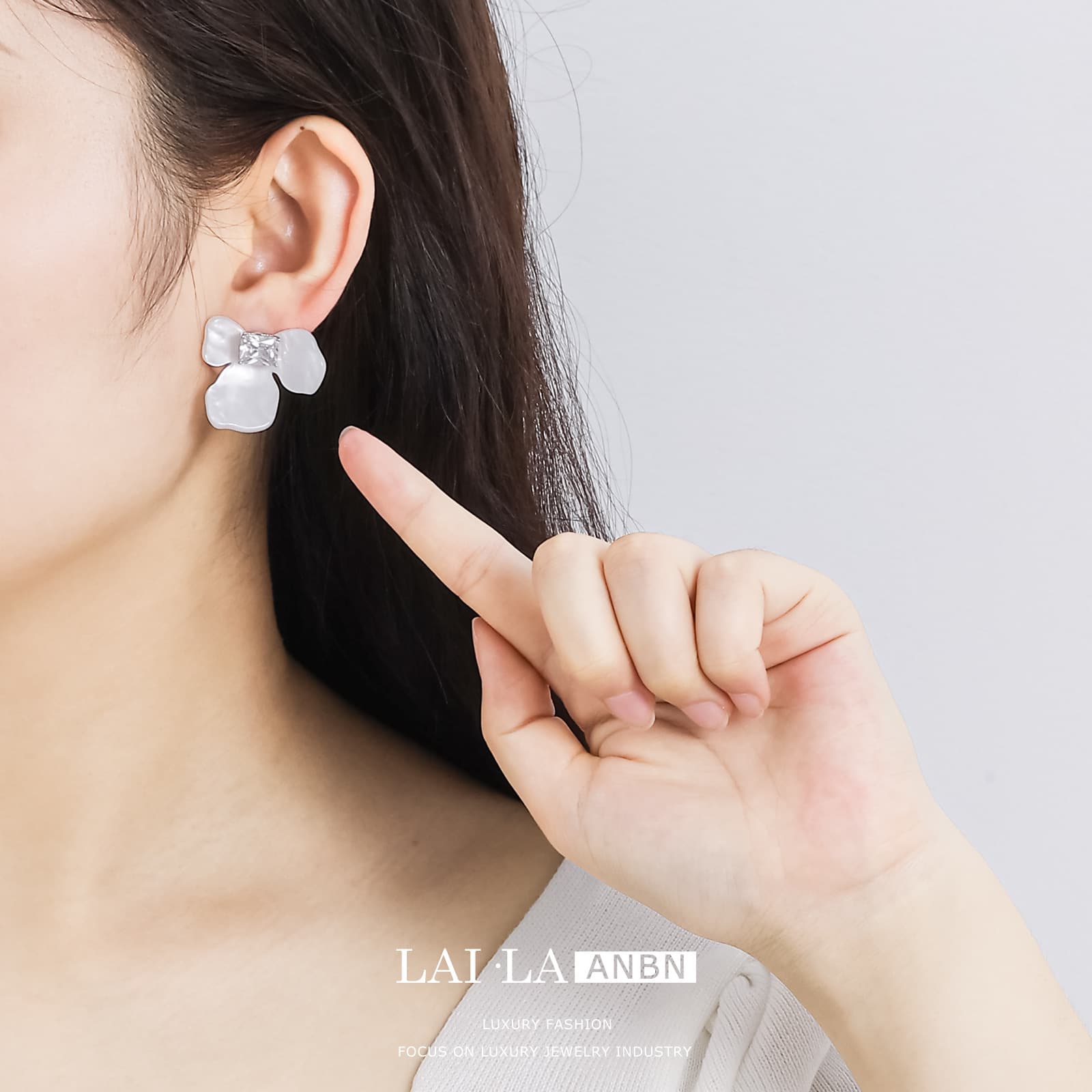 Iris Petal Zircon Detachable Stud Earrings 925 Sterling Silver Post - 1