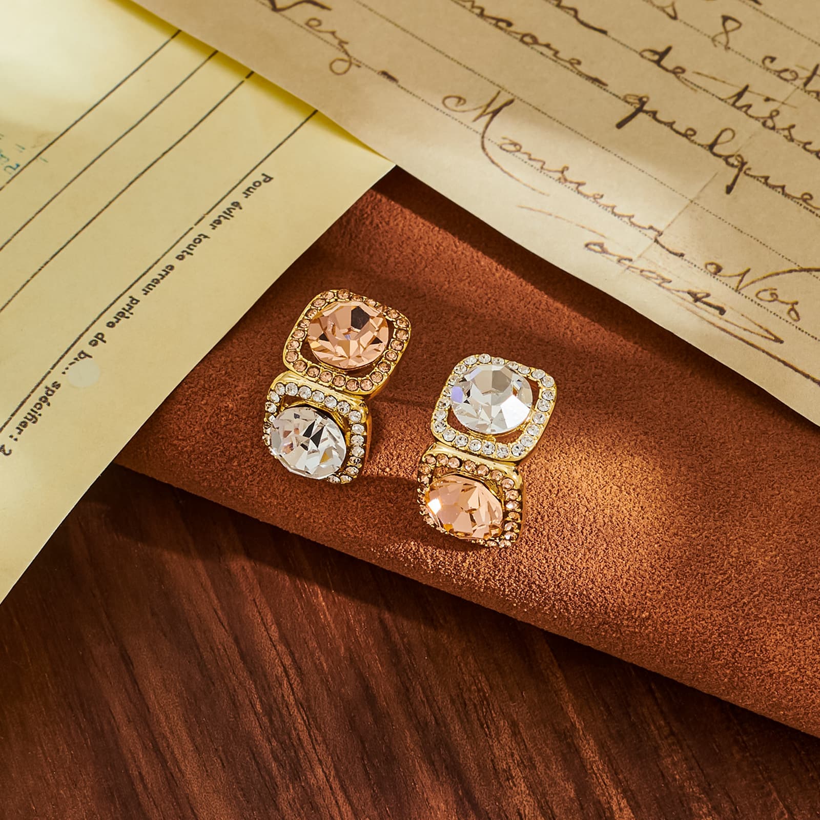 Champagne Zircon Geometric Stud Earrings S925 Post - 1