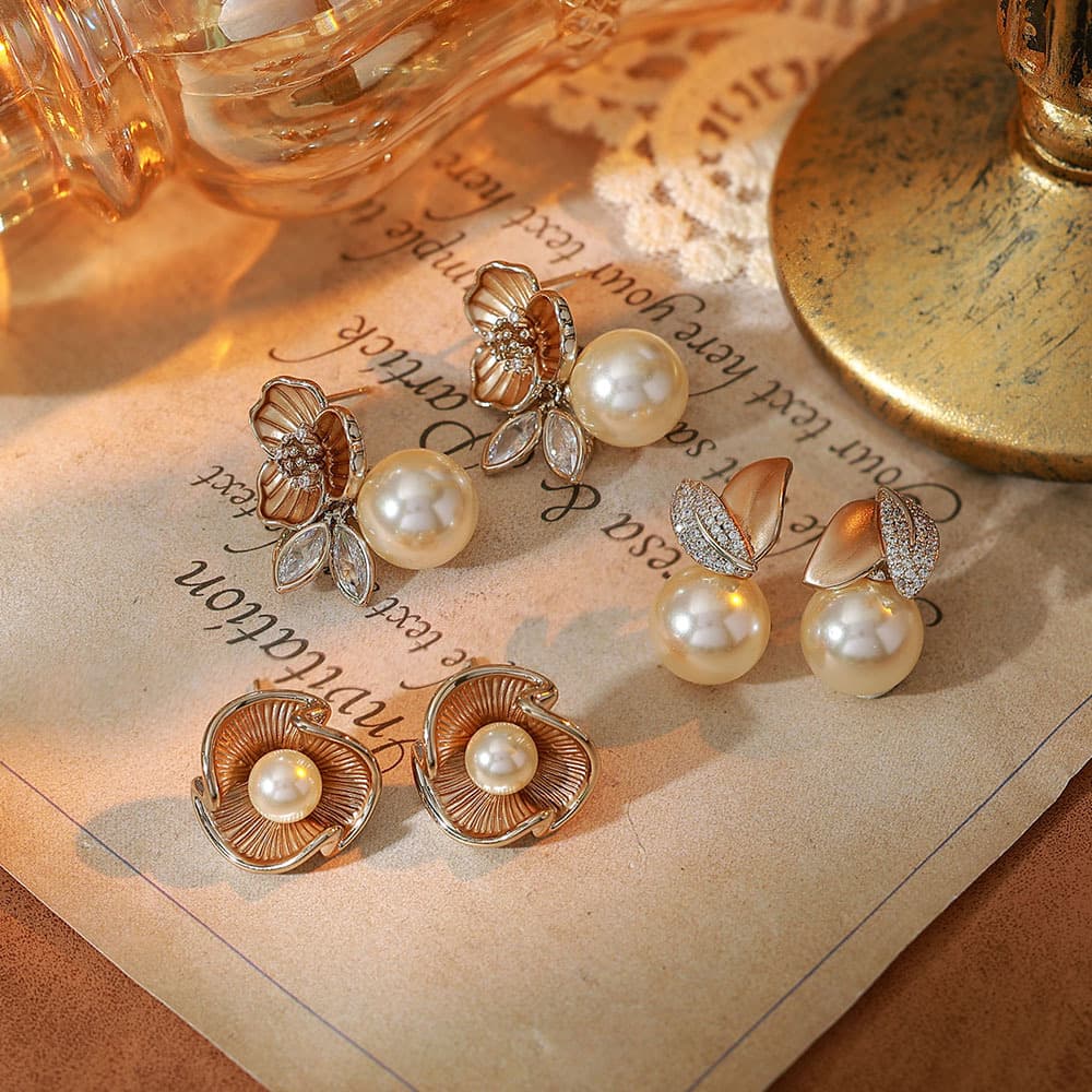 Copper Gold Plated Geometric Stud Earrings, Mocha Mousse, 925 Sterling Silver Post - 1