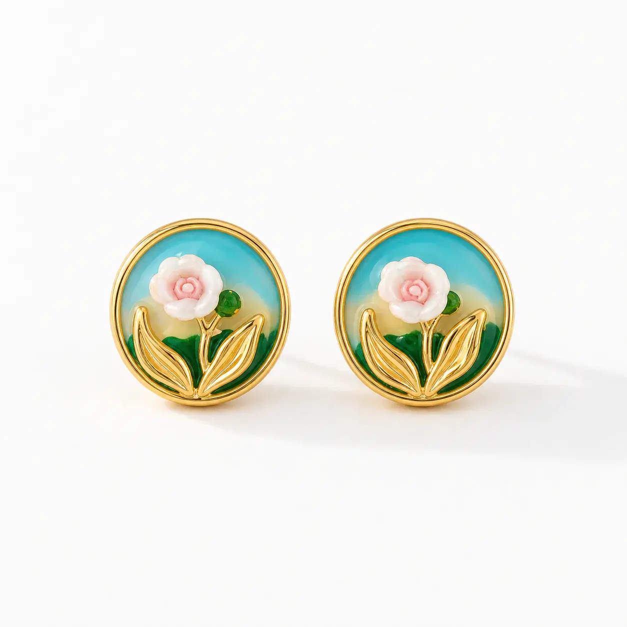 925 Sterling Silver Vintage Oil Painting Natural Freshwater Pearl Earrings