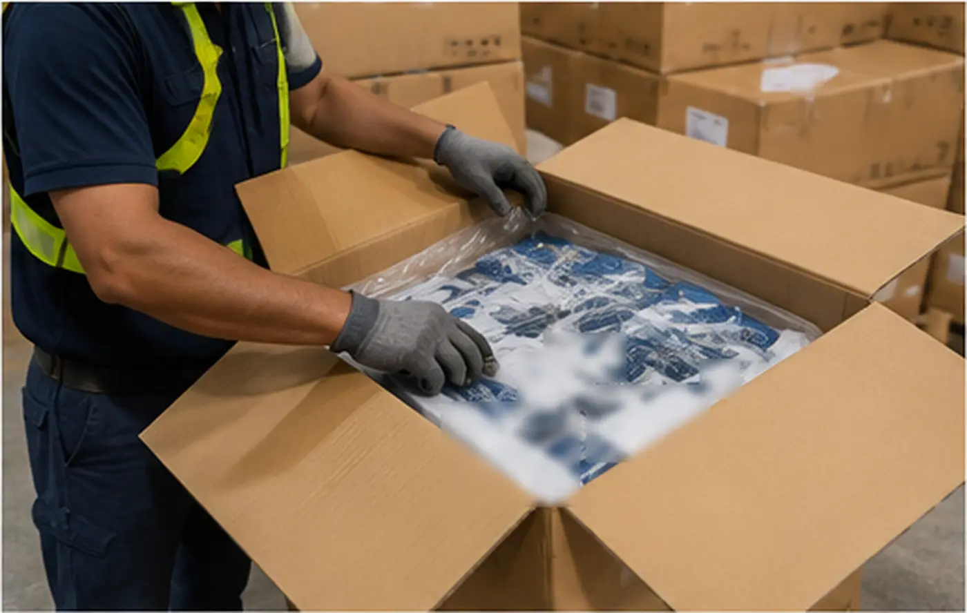 Staff checking packed goods against a checklist in a warehouse (representative inspection image)