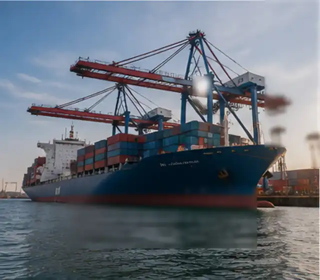 Container vessel loading at a China export port (representative logistics image)