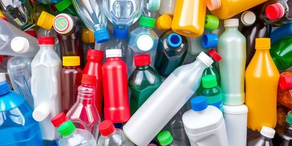 Assorted plastic bottles in various shapes and colors.