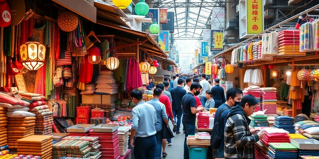 Vibrant wholesale market in China with diverse products.