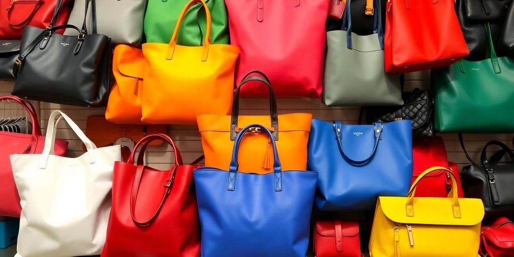 Colorful assortment of stylish bags from China.